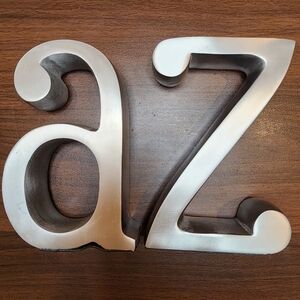 Mid Century A to Z Brushed Steel Bookends 6" tall MCM